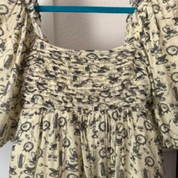 SOFIE THE LABEL cream yellow tea party babydoll puff short sleeve tie back mini - Picture 2 of 5